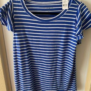 NWT LOFT Medium Blue and White Stripe Shirt with Flutter Sleeve